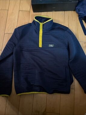 L.L. Bean Men’s Navy Quarter-Snap Pullover with Yellow Trim
